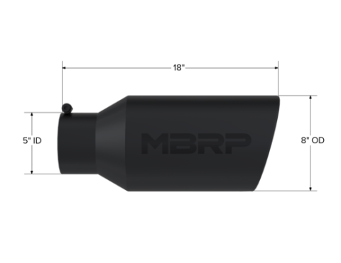 Exhaust Tip 8 Inch O.D. Rolled End 5 Inch Inlet 18 Inch Length Black MBRP