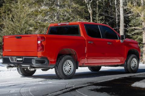 2019-Up Silverado/Sierra 1500 2.7L Armor BLK, Aluminized Steel 3 Inch Cat-Back, 2.5 Inch Dual Split Rear Exit MBRP