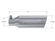 4 Inch OD 2.5 Inch Inlet 12 Inch Length Exhaust Tail Pipe TipAngled Cut Rolled End Clampless-No Weld T304 Stainless Steel MBRP